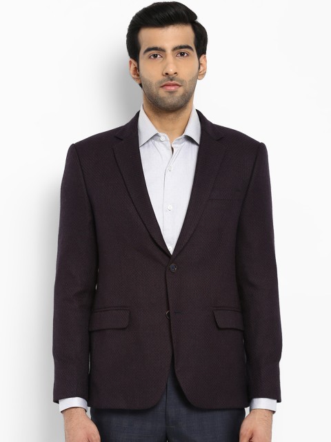 

Park Avenue Men Burgundy Self-Design Slim Fit Single Breasted Casual Blazer