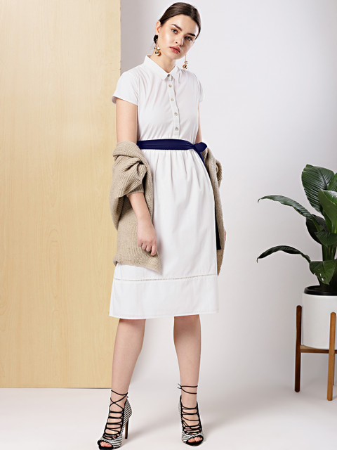 

her by invictus Women White Solid Fit and Flare Dress