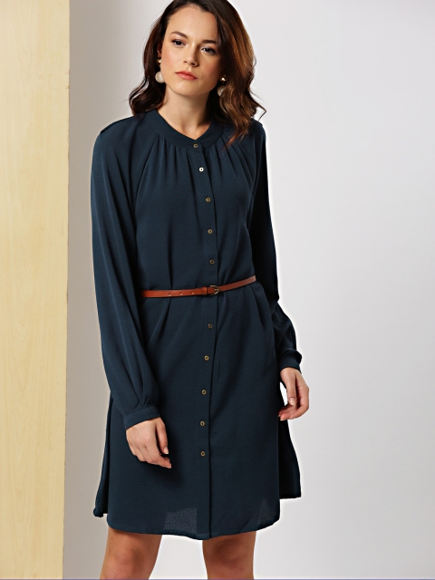 

her by invictus Women Navy Solid Shirt Dress, Navy blue