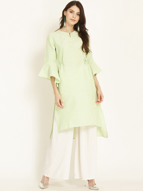 

RARE ROOTS Women Green Yoke Design Straight Kurta