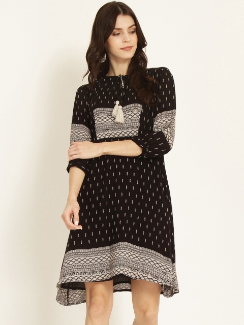 

RARE ROOTS Women Black Printed A-Line Dress