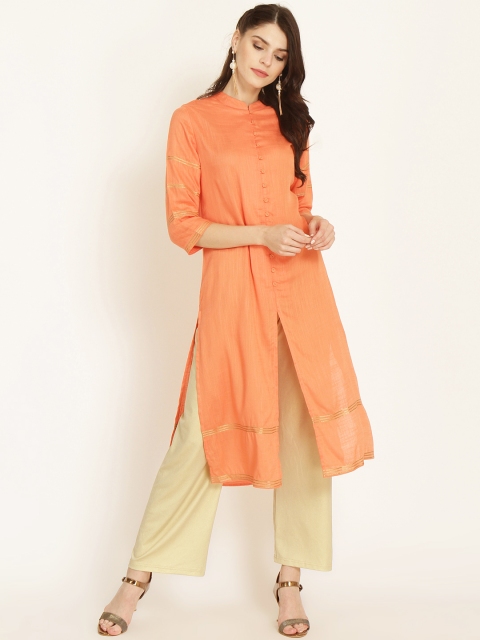 

RARE ROOTS Women Orange Solid A-Line Kurta