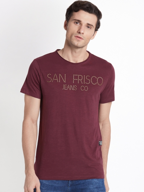 

SF JEANS by Pantaloons Men Maroon Embellished Round Neck T-shirt