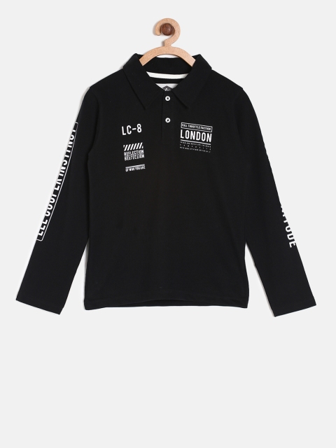 

Lee Cooper Boys Black Printed Polo Collar Pure Cotton T-shirt