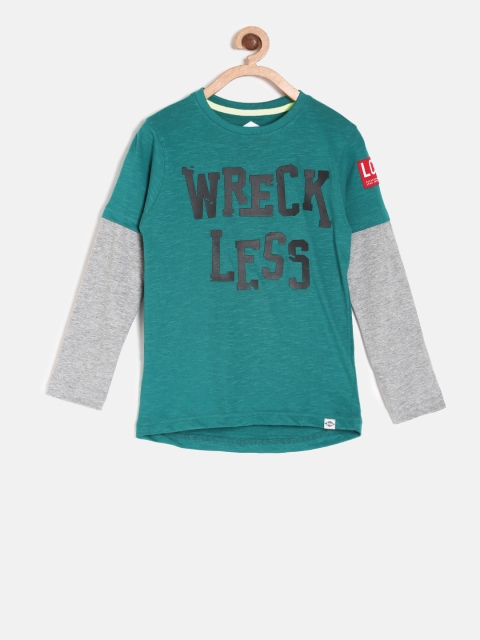 

Lee Cooper Boys Teal Green & Grey Printed Round Neck T-shirt