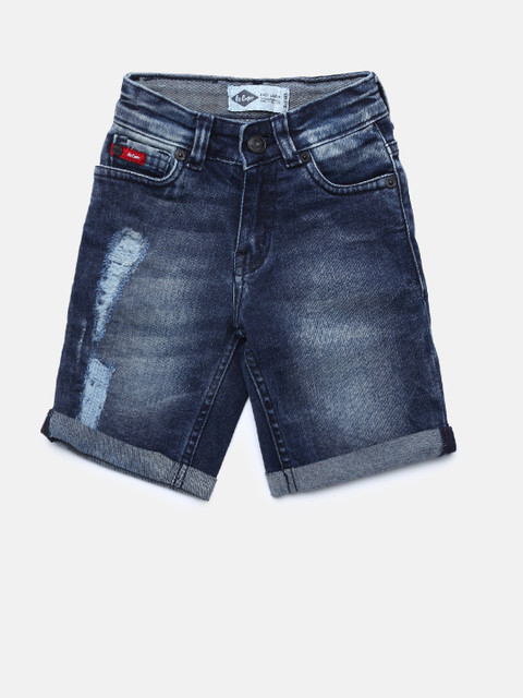 

Lee Cooper Boys Blue Regular Fit Mid-Rise Mildly Distressed Denim Shorts