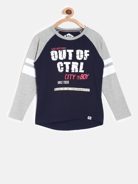 

Lee Cooper Boys Navy Blue & Grey Printed Round Neck T-shirt
