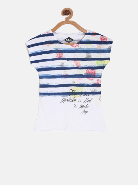 

Lee Cooper Girls White Blue Printed Round Neck Pure Cotton T-shirt