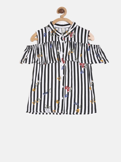

Lee Cooper Girls Black Striped & Printed Pure Cotton Top