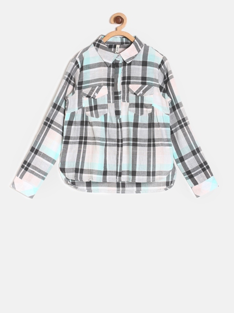 

Lee Cooper Girls Off-White & Blue Checked Shirt Style Pure Cotton Top