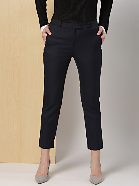 

her by invictus Women Navy Blue Regular Fit Solid Regular Trousers