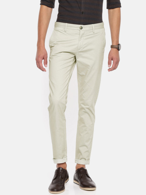 

U.S. Polo Assn. Men Beige Slim Fit Printed Regular Trousers