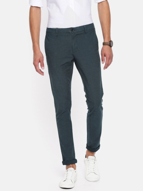 

U.S. Polo Assn. Men Blue & Grey Austin Slim Fit Self Design Regular Trousers