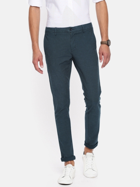 

U.S. Polo Assn. Men Blue & Grey Austin Slim Fit Self Design Regular Trousers