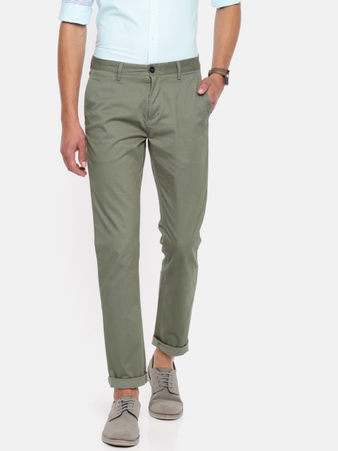 

U.S. Polo Assn. Men Olive Green Slim Fit Solid Regular Trousers