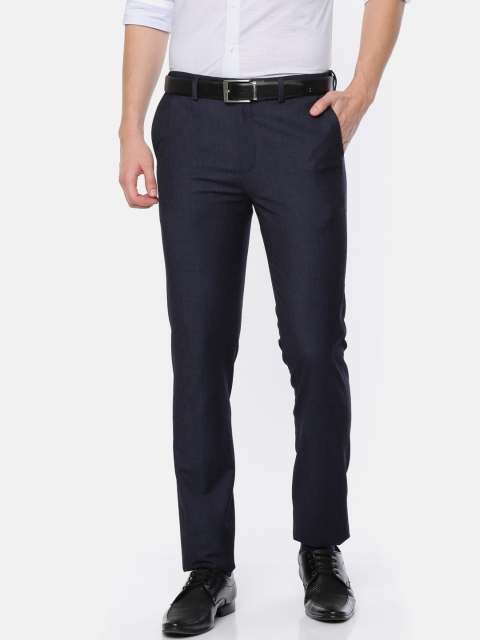 

U.S. Polo Assn. Men Navy Super Slim Fit Solid Formal Trousers, Navy blue