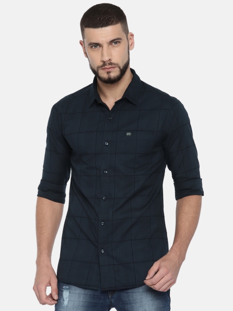 

The Indian Garage Co Men Navy Blue Regular Fit Checked Casual Shirt