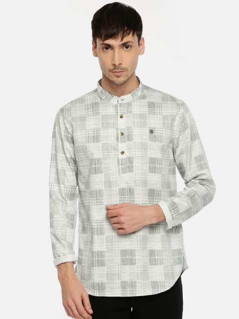 

The Indian Garage Co Men White & Black Checked Straight Kurta