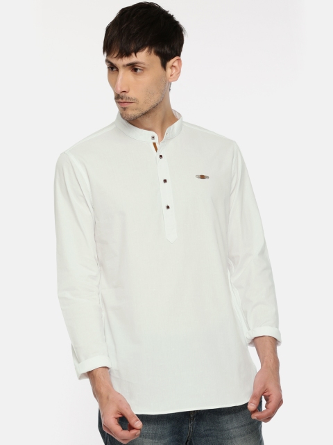

The Indian Garage Co Men White Woven Design Straight Kurta
