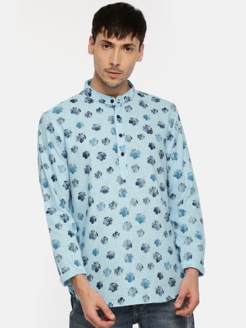 

The Indian Garage Co Men Blue Floral Printed Straight Kurta