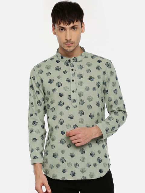 

The Indian Garage Co Men Green Floral Printed Straight Kurta