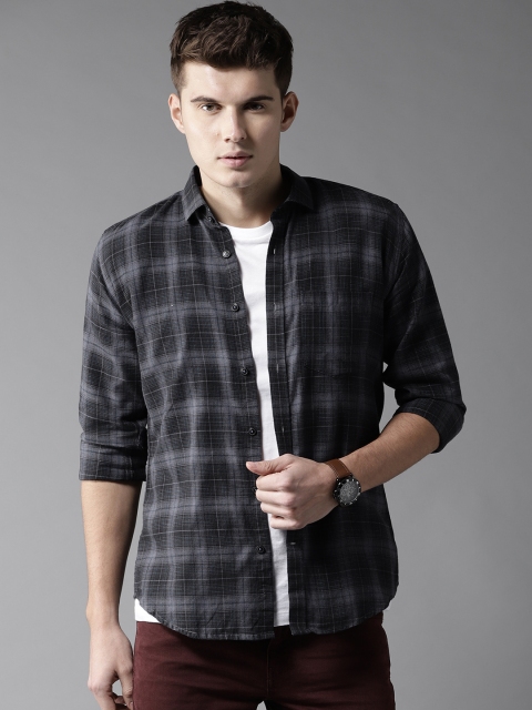 

DENNISON Men Grey & Black Slim Fit Checked Casual Shirt