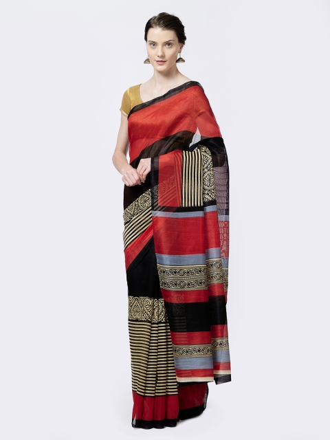 

Rajesh Silk Mills Red & Black Silk Cotton Bhagalpuri Print Saree