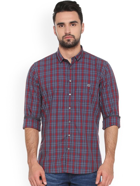 

Van Heusen Sport Men Grey & Red Slim Fit Checked Casual Shirt