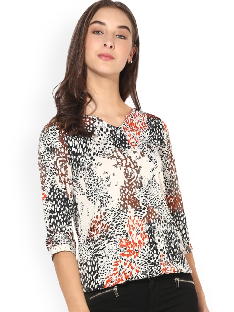 

Vaamsi Women White Animal Print Blouson Top