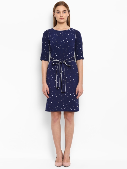 

Park Avenue Woman Blue Printed Fit and Flare Dress