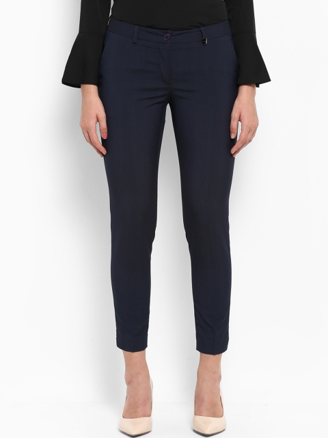 

Park Avenue Women Navy Blue Regular Fit Solid Cropped Trousers