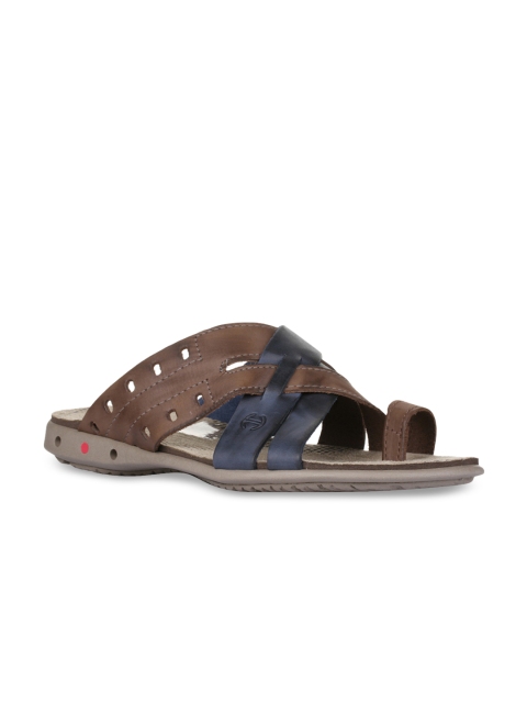 

Healers Men Navy Blue & Brown Leather Comfort Sandals