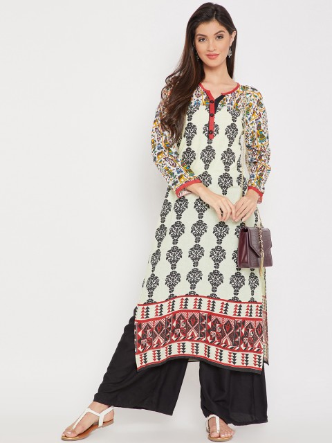 

AgrohA Women Beige Printed Straight Kurta