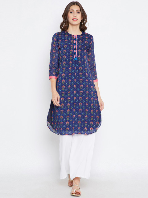 

Be Indi Women Blue Printed Straight Kurta