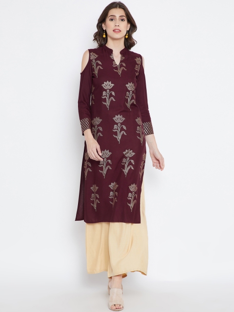

Be Indi Women Maroon Printed Straight Kurta