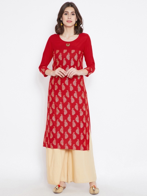

Be Indi Women Red Printed Straight Kurta