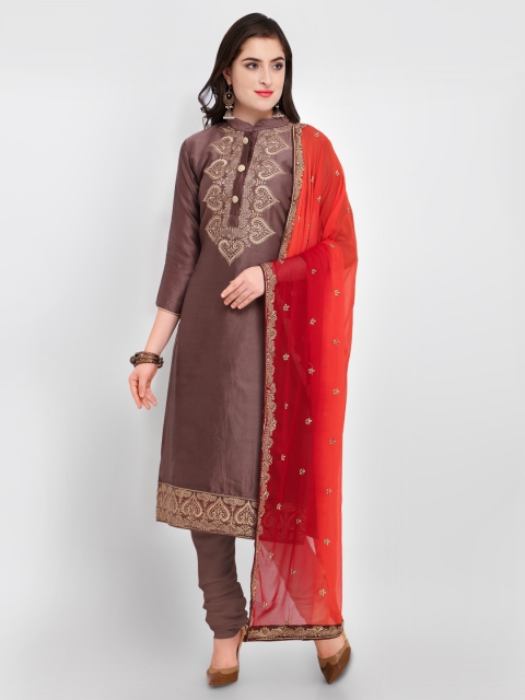 

Rajnandini Brown Cotton Blend Unstitched Dress Material