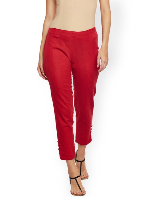 

Be Indi Women Red & Red Comfort Straight Fit Solid Cigarette Trousers