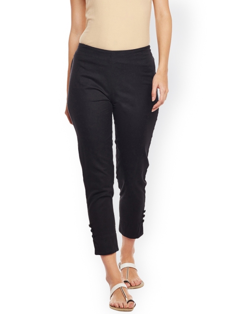 

Be Indi Women Black Comfort Straight Fit Solid Cigarette Trousers