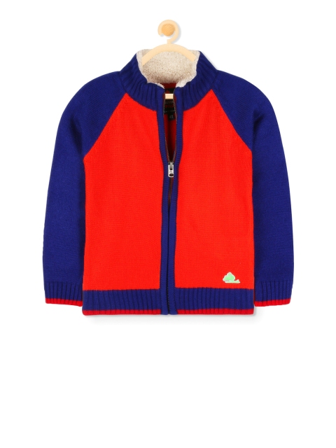 

Cherry Crumble Boys Red & Blue Wool Colourblocked Cardigan