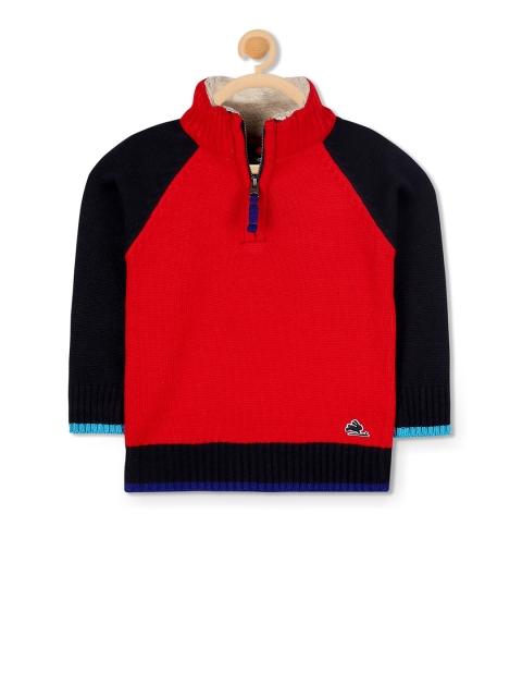

Cherry Crumble Boys and Girls Red Solid Half Zip Colorblock Sweater