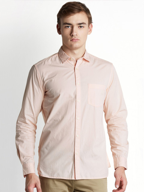 

Spiritus by pantaloons Men Peach-Coloured Regular Fit Solid Casual Shirt