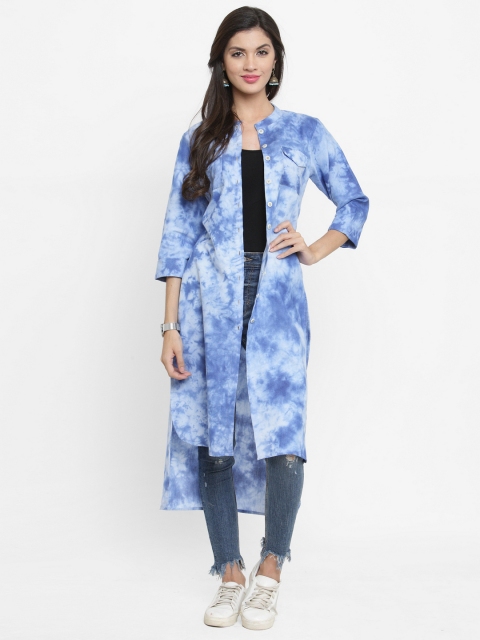 

Indibelle Blue Solid Button Fusion Shrug