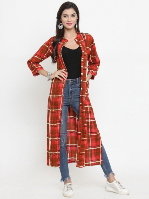 

Indibelle Red & White Checked Button Shrug