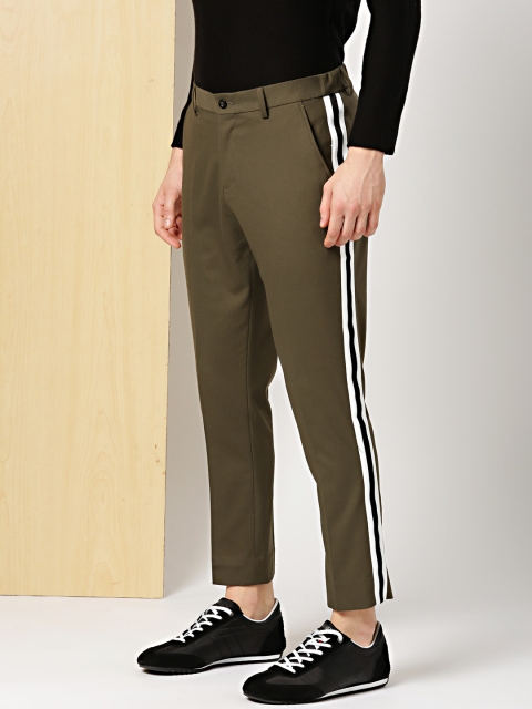 

INVICTUS Men Olive Green Slim Fit Solid Smart Casual Regular Trousers