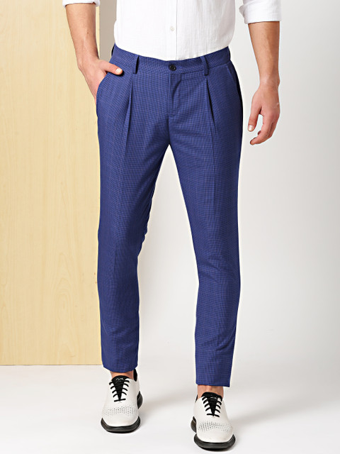 

INVICTUS Men Blue Slim Fit Checked Smart Casual Regular Trousers