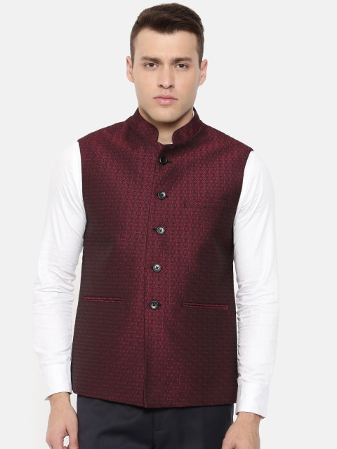 

Raymond Men Maroon & Black Self-Design Contemporary Fit Nehru Jacket