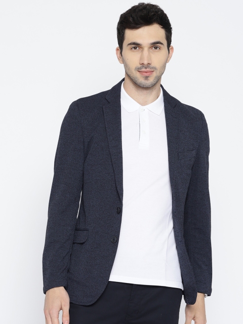 

ColorPlus Men Navy Solid Contemporary Fit Single-Breasted Casual Blazer, Navy blue