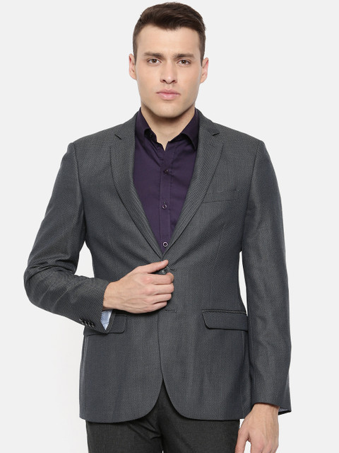 

Raymond Men Navy Blue Self-Design Single-Breasted Slim Fit Formal Blazer