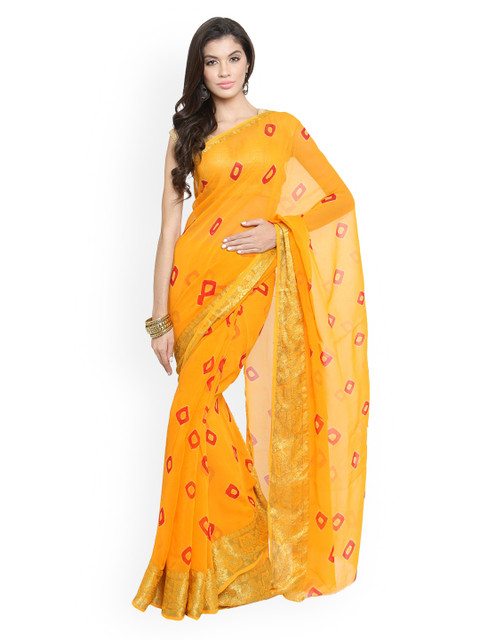 

Geroo Jaipur Yellow & Red Poly Georgette Dyed Bandhani Saree